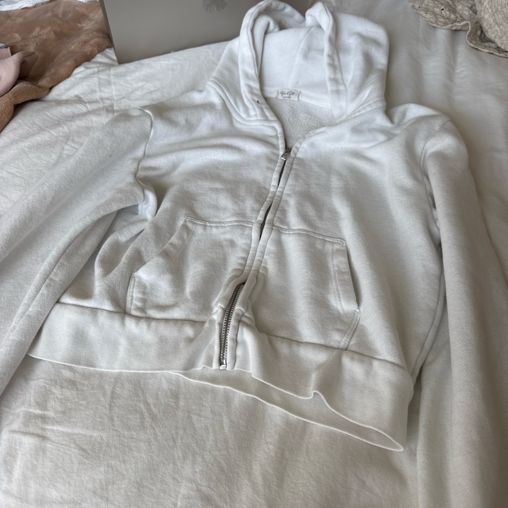 Brandy Melville White Zip-Up Hoodie Jacket